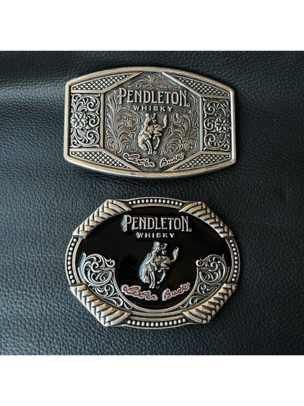 Pendleton Whisky Belt Buckle Lot of 2 Bucking Horse Rodeo Montana Silversmiths